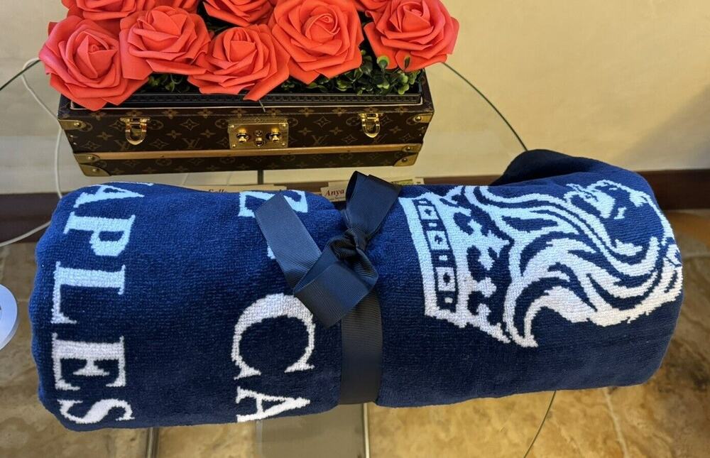 Ritz Carlton Naples florida beach Towel large  Lion Logo Navy Blue New Gift Rare